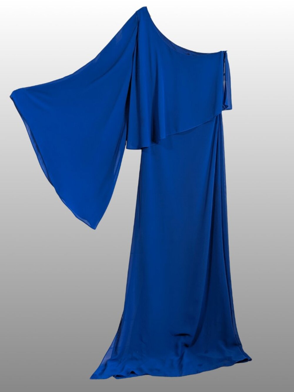 Laundry One Shoulder Cape Gown Royal Blue Chiffon Formal Dress 4 Gala NWOT - Picture 4 of 15